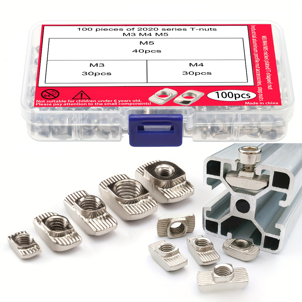 Aluminum T-Slot Profile - Kit de 100 Piezas de Tuercas