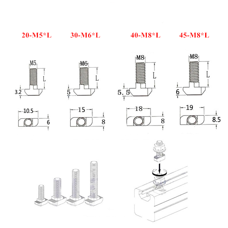 Tornillos de Cabeza en T M5 M6 - Aluminum T-Slot Profile reseña y precio
